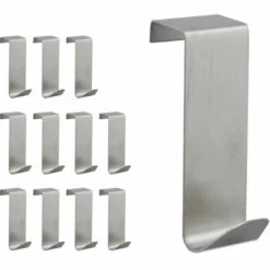 RELAXDAYS 12 X Türhaken Edelstahl, Zum Einhängen, Rostbeständig, S-Haken, Türkleiderhaken, Für 2 Cm Türfalz, Türaufhänger, Silber