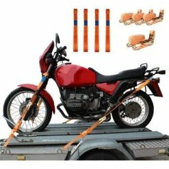 TRUTZHOLM® / BAUMARKTPLUS 4 Gurtschlaufen Doppelschlaufe + 4 Spanngurte Motorradspanngurt Sicherung ORANGE