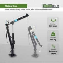 BAUMARKTPLUS Pickup Kran 900 Kg 360° Drehbar Mit Seilwinde Pickup Ladekran Hebekran Pritsche