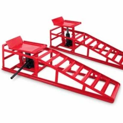BITUXX 2 Auto PKW Auffahrrampen Mit Wagenheber Wartungsrampe Hebebühne 2000kg In Rot