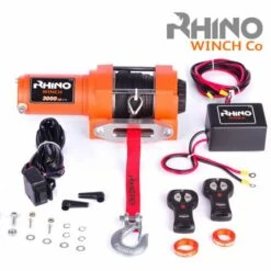 Rhino Winch Elektrische Seilwinde RHINO 12 V 3000 Lb / 1360 Kg Synthetisches Seil Stärker Als Stahl Orange Mit Zwei Drahtlosen Fernbedienungen – 2 Jahre Garantie