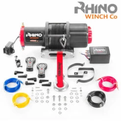 Rhino Winch Elektrische Seilwinde RHINO 12 V 4500 Lb / 2040 Kg Synthetisches Seil Stärker Als Stahl Schwarz Mit Zwei Drahtlosen Fernbedienungen – 2 Jahre Garantie