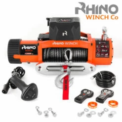 Rhino Winch Elektrische Seilwinde RHINO 12 V 13500 Lb / 6125 Kg Synthetisches Seil Stärker Als Stahl Orange Mit Zwei Drahtlosen Fernbedienungen - 2 Jahre Garantie