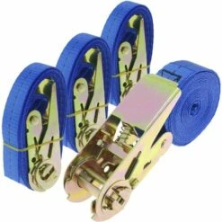 PrimeMatik - Packung Mit 4 Spanngurten Mit Ratsche 2.5m X 25mm 800Kg, Farbe Blau