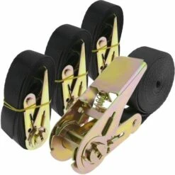 PrimeMatik - Packung Mit 4 Spanngurten Mit Ratsche 4m X 25mm 800Kg, Farbe Schwarz