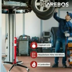 AREBOS Getriebeheber 500 Kg Motorheber Faulenzer Motorblock 0,5 Tonnen Getriebe Heber - Rot -Seilwinden Sales 30091467 4