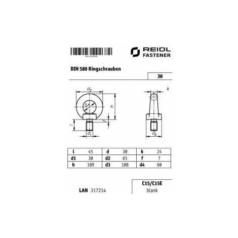 SONSTIGE DIN 580 Ringschrauben M 30, C15/C15E Blank 4 SONSTIGE DIN 580 Ringschrauben M 30, C15/C15E Blank – Bild 2