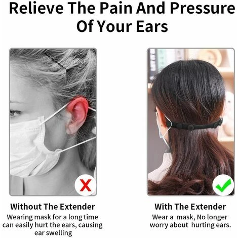 BRIDAY Silikon-Maskenband-Verlängerung Mit Knöpfen, 10 Stück Einstellbare Anti-Rutsch-Maskenverlängerung, Anti-Flexible Straffung Elastische Ohr-Band-Haken-Schutz - Schwarz 5 BRIDAY Silikon-Maskenband-Verlängerung Mit Knöpfen, 10 Stück Einstellbare Anti-Rutsch-Maskenverlängerung, Anti-Flexible Straffung Elastische Ohr-Band-Haken-Schutz - Schwarz – Bild 3