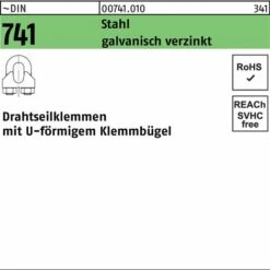 DIVERSE Drahtseilklemme DIN 741 U-förmig 3 MM / M 4 Stahl Galvanisch Verzinkt