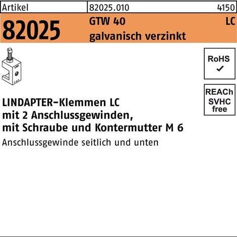 Lindapter Klemme R 82024 GTW 40 LC M 8 Galvanisch Verzinkt 3 Lindapter Klemme R 82024 GTW 40 LC M 8 Galvanisch Verzinkt