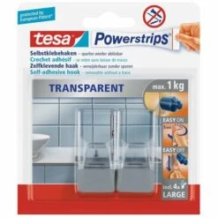 GLOBAL HEADQUARTERS - TESA SE Powerstrips Haken Transparent Chrom Selbstklebehaken Kunststoff