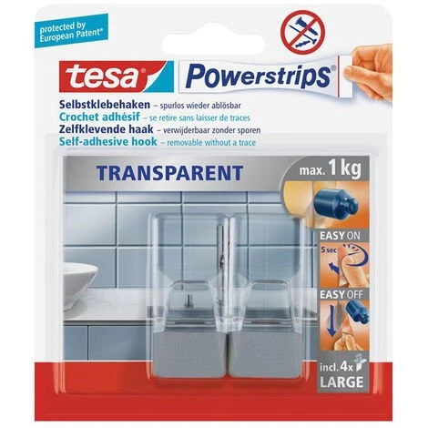 GLOBAL HEADQUARTERS - TESA SE Powerstrips Haken Transparent Chrom Selbstklebehaken Kunststoff 3 GLOBAL HEADQUARTERS - TESA SE Powerstrips Haken Transparent Chrom Selbstklebehaken Kunststoff