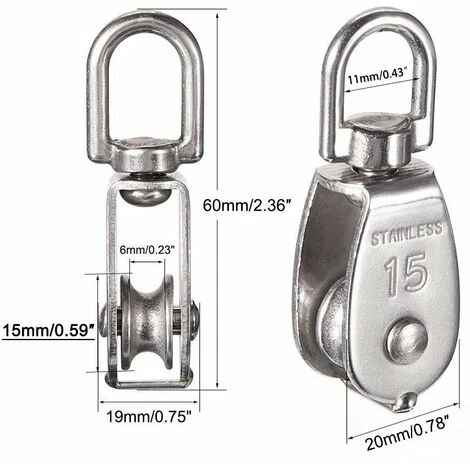 LITZEE M15 304 Edelstahl Einzelrolle, 15MM Einzelrolle Blockrolle, Krandrehpunkt Glatter Haken Drahtseil Kabelbelastung 77 Lbs / 35 Kg (12 Stück) 6 LITZEE M15 304 Edelstahl Einzelrolle, 15MM Einzelrolle Blockrolle, Krandrehpunkt Glatter Haken Drahtseil Kabelbelastung 77 Lbs / 35 Kg (12 Stück) – Bild 4
