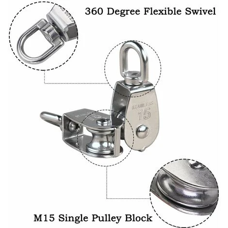 LITZEE M15 304 Edelstahl Einzelrolle, 15MM Einzelrolle Blockrolle, Krandrehpunkt Glatter Haken Drahtseil Kabelbelastung 77 Lbs / 35 Kg (12 Stück) 7 LITZEE M15 304 Edelstahl Einzelrolle, 15MM Einzelrolle Blockrolle, Krandrehpunkt Glatter Haken Drahtseil Kabelbelastung 77 Lbs / 35 Kg (12 Stück) – Bild 5