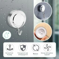 BRIDAY Saugnapf-Haken, 4 Stück Handtuchhalter, Edelstahl-Badezimmer-Wandhaken, Saug-Wandhaken, Kein Bohren Wandhaken, Für Badezimmer Und Küche Saugnapf-Haken -Seilwinden Sales 37100281 3