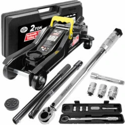 Deuba Reifenwechselset Hydraulischer Wagenheber 2t Inkl. Gummiauflage + Drehmomentschlüssel 6tlg. 1/2" 40-210Nm + Koffer