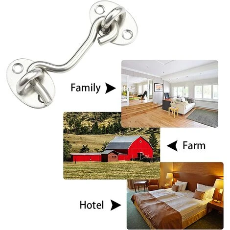 TRIOMPHE Tempete Hook, Hard Cabin Hook 2pc Verdicken Edelstahl Schloss Mit Heavy Duty Pendeltür Ersatzhalterung Für Gartentürfenster (Silber 75mm) 7 TRIOMPHE Tempete Hook, Hard Cabin Hook 2pc Verdicken Edelstahl Schloss Mit Heavy Duty Pendeltür Ersatzhalterung Für Gartentürfenster (Silber 75mm) – Bild 5