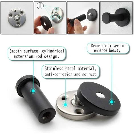 TRIOMPHE 2 Schwarze Runde Wandhaken, 50 Mm Verdeckte Kleiderhaken Geeignet Für Die Installation In Küche, Bad, Arbeitszimmer Und Schlafzimmer Zum Aufhängen Von Gegenständen 5 TRIOMPHE 2 Schwarze Runde Wandhaken, 50 Mm Verdeckte Kleiderhaken Geeignet Für Die Installation In Küche, Bad, Arbeitszimmer Und Schlafzimmer Zum Aufhängen Von Gegenständen – Bild 3