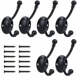 TRIOMPHE Wandmontierte Schwere Doppelschichthaken, Kleiner Vintage-Kleiderhaken In Schwarz Mit Metallschrauben Enthalten, Zum Aufhängen, Hut, Handtuch, Schal, Tasche, Schraubenschlüssel, Umhang, Becher (6 Stück)