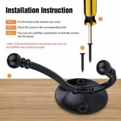 TRIOMPHE Wandmontierte Schwere Doppelschichthaken, Kleiner Vintage-Kleiderhaken In Schwarz Mit Metallschrauben Enthalten, Zum Aufhängen, Hut, Handtuch, Schal, Tasche, Schraubenschlüssel, Umhang, Becher (6 Stück) -Seilwinden Sales 41679608 5