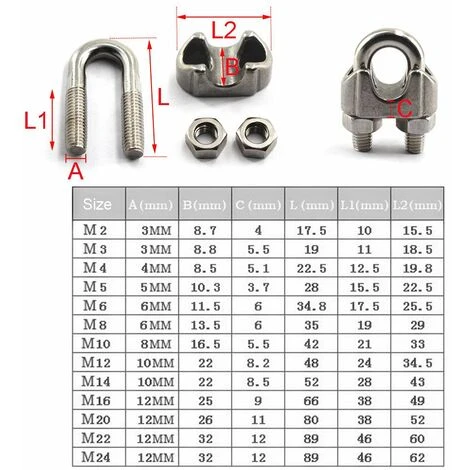 TRIOMPHE M4 Drahtseilklemme 304 Edelstahlkabel U-Bolzen Kabine (20 Stück) 7 TRIOMPHE M4 Drahtseilklemme 304 Edelstahlkabel U-Bolzen Kabine (20 Stück) – Bild 5