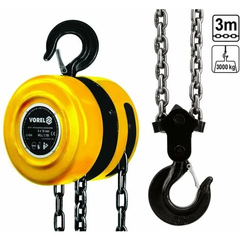 VOREL Kettenzug Flaschenzug Hebezug 3 Tonnen 3000 Kg 3 VOREL Kettenzug Flaschenzug Hebezug 3 Tonnen 3000 Kg