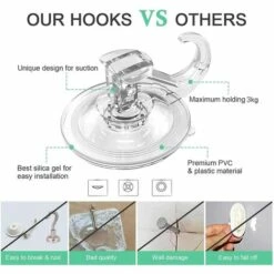 BRIDAY Saughaken, 4er-Pack Durchsichtige, Wiederverwendbare, Schwere 3 Kg Vakuum-Saugnapfhaken, Glatte Kunststoff-Wandaufhänger -Seilwinden Sales 45294433 3