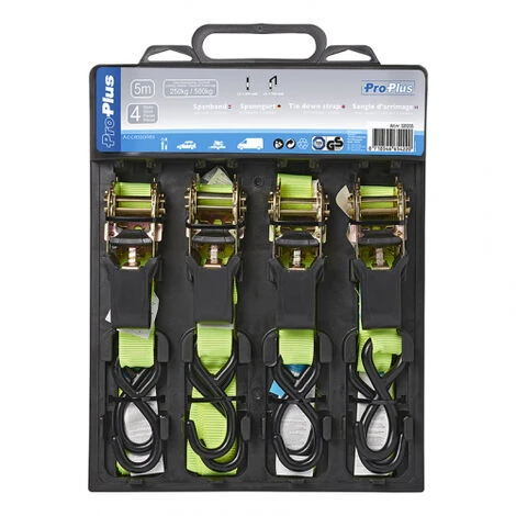 PROPLUS Spanngurt Mit Ratsche + 2 Haken 5 Meter Set Von 4 Stück 4 PROPLUS Spanngurt Mit Ratsche + 2 Haken 5 Meter Set Von 4 Stück – Bild 2