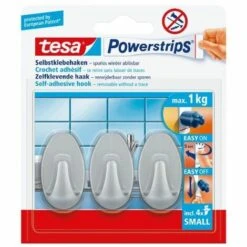 TESA POWERSTRIPS HAKEN SMALL OVAL - SELBSTKLEBENDER WANDHAKEN FÜR GLAS, KACHELN, HOLZ, KUNSTSTOFF UND ANDERE UNTERGRÜNDE - MATT-