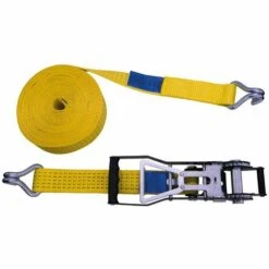 PETEX Ratschenspanngurt 2-teilig, 12 M, 50 Mm, Doppelspitzhaken, Ratsche 35 Cm, Gelb