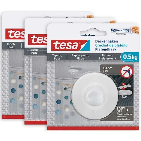 Tesa® 3er Pack Deckenhaken | Weiß | Selbstklebend Ohne Bohren | Bis 0,5 Kg 3 Tesa® 3er Pack Deckenhaken | Weiß | Selbstklebend Ohne Bohren | Bis 0,5 Kg