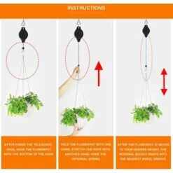 LANGRAY Ampelaufzug 2 Seilriemenscheibensatz Ampelaufzug Pflanzenaufzug Versenkbar, Blumenkorbhaken, Verstellbarer Aufhängehaken Teleskophaken Volierenpflanzenhalter, Vogelhäuschen, Aufhängekorb -Seilwinden Sales 52039209 5