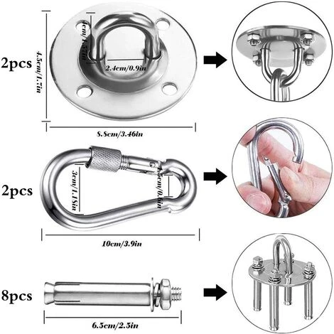 LANGRAY 2 Stück Schwerer Deckenhaken, 450 Kg Kapazität Edelstahl-Hängematten-Kit 180 ° Drehung Für Betonholz-Sets, Hängesessel, Hängelampe, Hängematte, Yoga, Mit Befestigungsschraube 4 LANGRAY 2 Stück Schwerer Deckenhaken, 450 Kg Kapazität Edelstahl-Hängematten-Kit 180 ° Drehung Für Betonholz-Sets, Hängesessel, Hängelampe, Hängematte, Yoga, Mit Befestigungsschraube – Bild 2