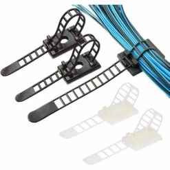 Kabelbinder, Triomphe Selbstklebende Kabelbinder, Verstellbare Kabelbinder, Wiederverwendbare Kabelclips, Verstellbare Selbstklebende Nylon-Kabelbinder, Für Büro Und Zuhause (Schwarz + Weiß), 60 Stück