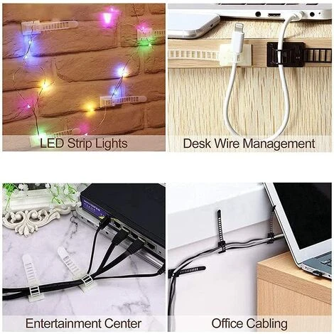 Kabelbinder, Triomphe Selbstklebende Kabelbinder, Verstellbare Kabelbinder, Wiederverwendbare Kabelclips, Verstellbare Selbstklebende Nylon-Kabelbinder, Für Büro Und Zuhause (Schwarz + Weiß), 60 Stück 7 Kabelbinder, Triomphe Selbstklebende Kabelbinder, Verstellbare Kabelbinder, Wiederverwendbare Kabelclips, Verstellbare Selbstklebende Nylon-Kabelbinder, Für Büro Und Zuhause (Schwarz + Weiß), 60 Stück – Bild 5