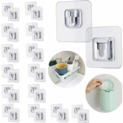 BEARSU 30 Stück, Durchsichtige Klebehaken, Doppelseitige Selbstklebende Wandhaken, Doppelseitige Klebehaken, Wiederverwendbare Transparente Klebehaken, Wandklebehaken.