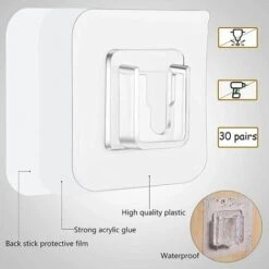 BEARSU 30 Stück, Durchsichtige Klebehaken, Doppelseitige Selbstklebende Wandhaken, Doppelseitige Klebehaken, Wiederverwendbare Transparente Klebehaken, Wandklebehaken. -Seilwinden Sales 54400936 3