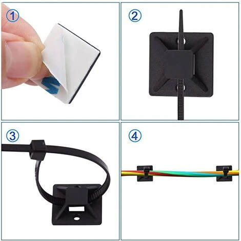 ILOVEMILAN 100 Stück Kabelbinder + 100 Stück Selbstklebende Kabelbinder-Befestigungsbasishalter, Kabelmanagement-Clips Zum Organisieren Aller Arten Von Unordentlichen Kabeln (Schwarz) 4 ILOVEMILAN 100 Stück Kabelbinder + 100 Stück Selbstklebende Kabelbinder-Befestigungsbasishalter, Kabelmanagement-Clips Zum Organisieren Aller Arten Von Unordentlichen Kabeln (Schwarz) – Bild 2