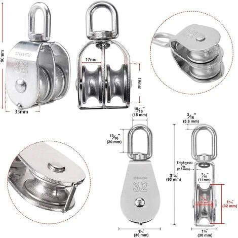 LITZEE 3 STÜCKE Edelstahl Doppelrolle Swivel Doppelrolle, Heberolle Laderolle, Edelstahlrolle, Einzelblockrolle, Edelstahl-Einzelrolle, M32-Heberolle 4 LITZEE 3 STÜCKE Edelstahl Doppelrolle Swivel Doppelrolle, Heberolle Laderolle, Edelstahlrolle, Einzelblockrolle, Edelstahl-Einzelrolle, M32-Heberolle – Bild 2
