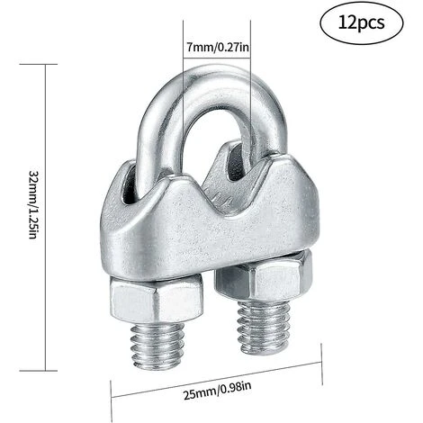 GESCHENKE 12 Stück Drahtseilklemmen, U-Bolzen-Sattelbefestigung, U-förmige Klemmen, Edelstahl 4 GESCHENKE 12 Stück Drahtseilklemmen, U-Bolzen-Sattelbefestigung, U-förmige Klemmen, Edelstahl – Bild 2