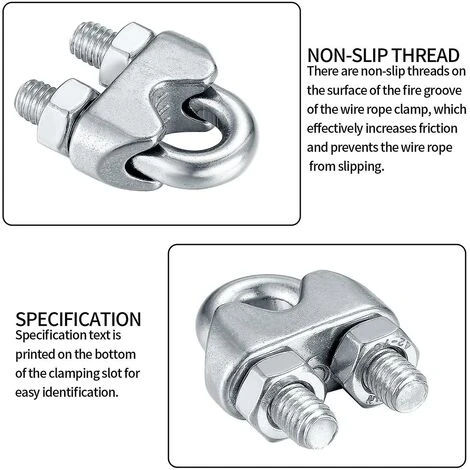 GESCHENKE 12 Stück Drahtseilklemmen, U-Bolzen-Sattelbefestigung, U-förmige Klemmen, Edelstahl 6 GESCHENKE 12 Stück Drahtseilklemmen, U-Bolzen-Sattelbefestigung, U-förmige Klemmen, Edelstahl – Bild 4