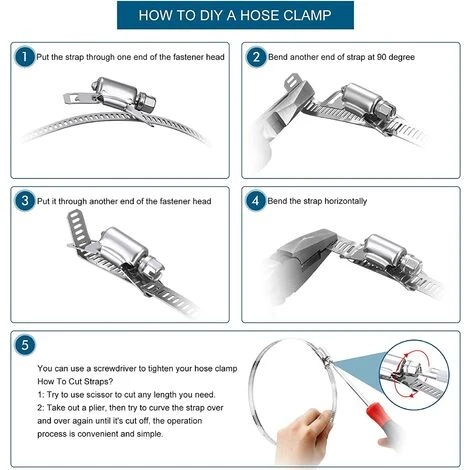TINOR Schlauchklemme Schneckenklemme Aus Stahl, Gurtband-Schlauchklemme Mit Clips, 304 Edelstahlklemmen Schraubenverstellbare Schlauchklemme (9 Stück, 11,5 Fuß) 4 TINOR Schlauchklemme Schneckenklemme Aus Stahl, Gurtband-Schlauchklemme Mit Clips, 304 Edelstahlklemmen Schraubenverstellbare Schlauchklemme (9 Stück, 11,5 Fuß) – Bild 2
