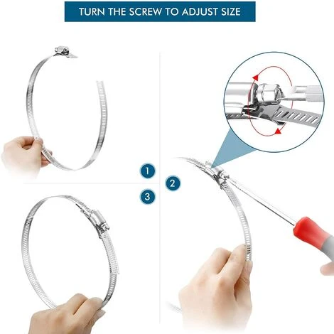 TINOR Schlauchklemme Schneckenklemme Aus Stahl, Gurtband-Schlauchklemme Mit Clips, 304 Edelstahlklemmen Schraubenverstellbare Schlauchklemme (9 Stück, 11,5 Fuß) 6 TINOR Schlauchklemme Schneckenklemme Aus Stahl, Gurtband-Schlauchklemme Mit Clips, 304 Edelstahlklemmen Schraubenverstellbare Schlauchklemme (9 Stück, 11,5 Fuß) – Bild 4