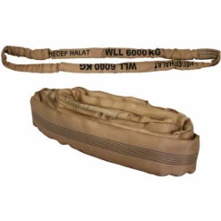 HEDEF Rundschlinge 6000kg Tragkraft, 4m Umfang, Endlos Mit Polyesterkern, Hebegurt Hebeband, Braun