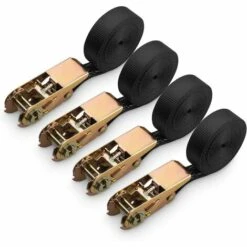 TINOR 4Pcs Ratschengurte, Polyester-Ratschengurt Für Motorrad, Auto, Fahrrad, Anhänger, 800kg Kapazität, 6M X 25MM - Schwarz