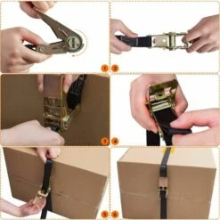 TINOR 4Pcs Ratschengurte, Polyester-Ratschengurt Für Motorrad, Auto, Fahrrad, Anhänger, 800kg Kapazität, 6M X 25MM - Schwarz -Seilwinden Sales 59000618 3