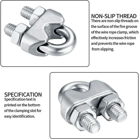BEARSU M6 Kabelbinder, Edelstahldrahtseilbinder, Kabelclip U-Bolzen, Zum Verbinden Von Visier-Wäscheleine - 16 Stk 6 BEARSU M6 Kabelbinder, Edelstahldrahtseilbinder, Kabelclip U-Bolzen, Zum Verbinden Von Visier-Wäscheleine - 16 Stk – Bild 4