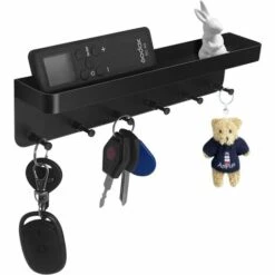 Kueatily Schlüsselschild Mit Ablage, Schlüsselaufbewahrung, Schlüsselhalter, Kein Bohren, Aufkleberhalter, Wandorganizer Für Eingangsbereich, Flur, Küche, Büro (Schwarz)