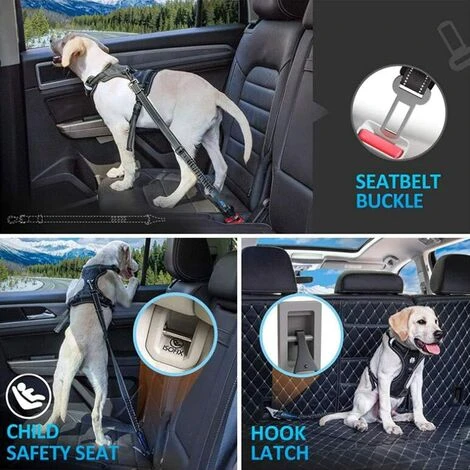 BARES Sicherheitsgurt Für Hunde, Auto-Sicherheitsgurt, Verstellbare Länge, Polsterung, Stoßdämpfung, Schwarzer, Elastischer, Reflektierender Gürtel, Geeignet Für Alle Hunde Und Autos 4 BARES Sicherheitsgurt Für Hunde, Auto-Sicherheitsgurt, Verstellbare Länge, Polsterung, Stoßdämpfung, Schwarzer, Elastischer, Reflektierender Gürtel, Geeignet Für Alle Hunde Und Autos – Bild 2