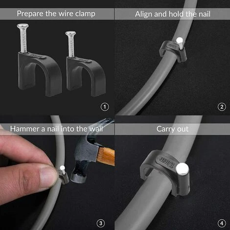 WERKZEUGE 200 Sortiment Runde Elektrische Kabelklemmen – 8 Mm Und 10 Mm – Schwarz – Für Ethernet-Kabel, Telefonkabel, TV-Kabel 6 WERKZEUGE 200 Sortiment Runde Elektrische Kabelklemmen – 8 Mm Und 10 Mm – Schwarz – Für Ethernet-Kabel, Telefonkabel, TV-Kabel – Bild 4